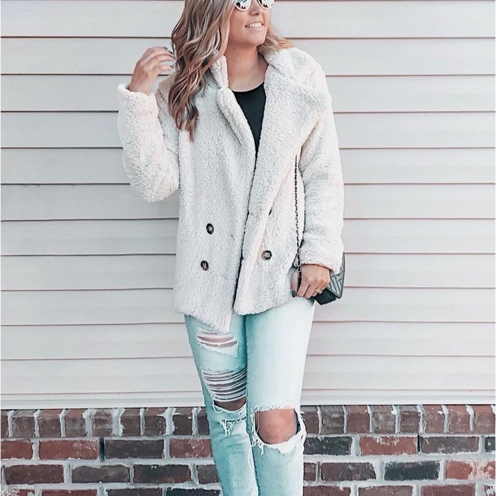 white teddy women jacket plush jacket oversized fit - Picture 4 of 5